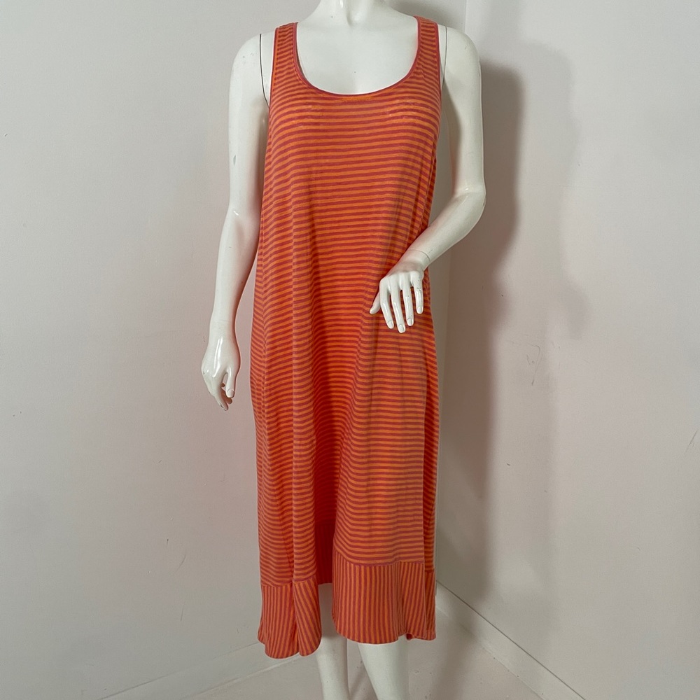 NWOT EILEEN FISHER 100% Linen Knit Orange Raspberry Stripe Racerback DRESS XL